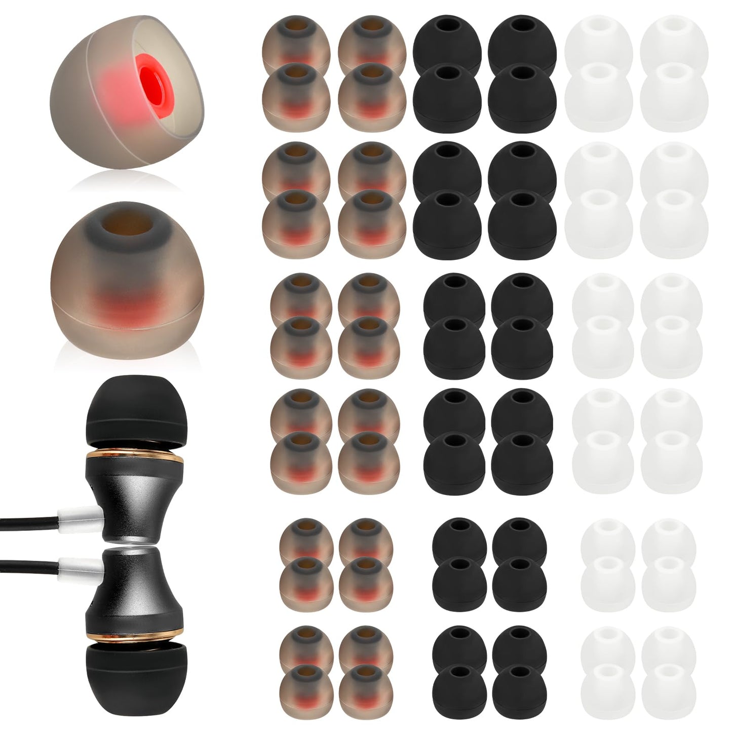 AOZUO 72PCS Replacement Earbud Tips Silicone Ear Bud Tips Soft Earbud Covers for in-Ear Headphones(Inner Hole 4.5mm -6mm) Earphone S/M/L (Gray)