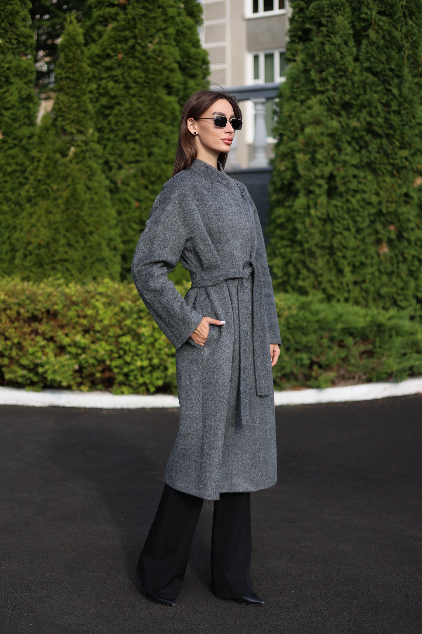 Abrigo de mezcla de lana de alpaca en gris suave