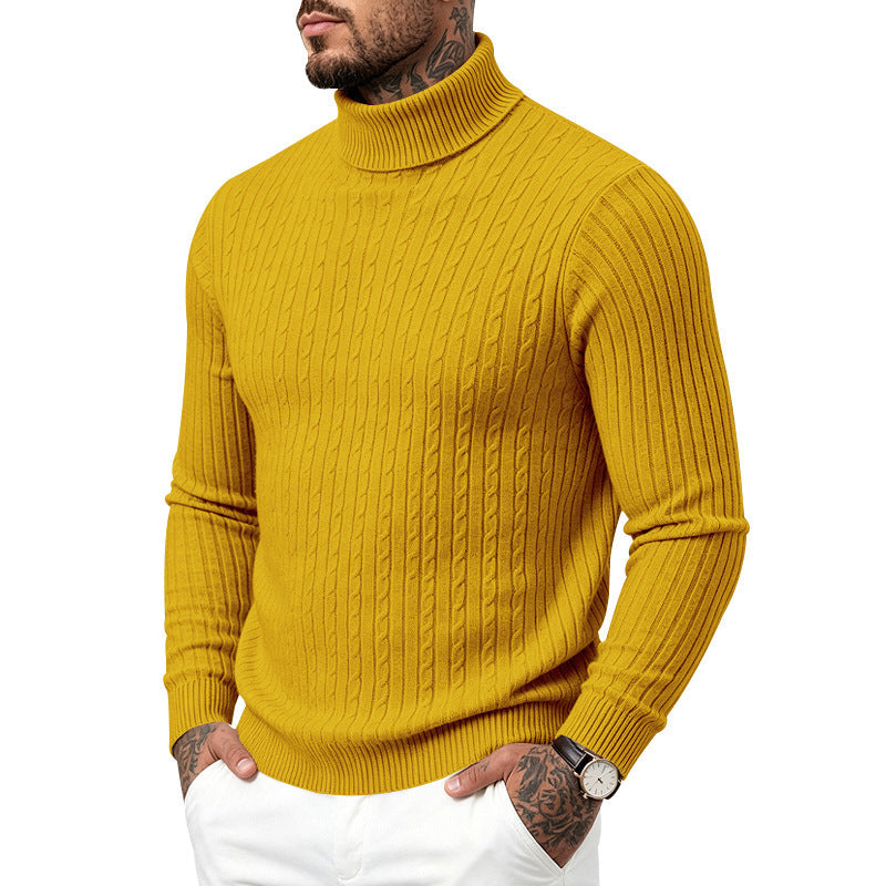 Mens Turtleneck Slim-Fit Vertical-Stripe Casual Long-Sleeve Sweater