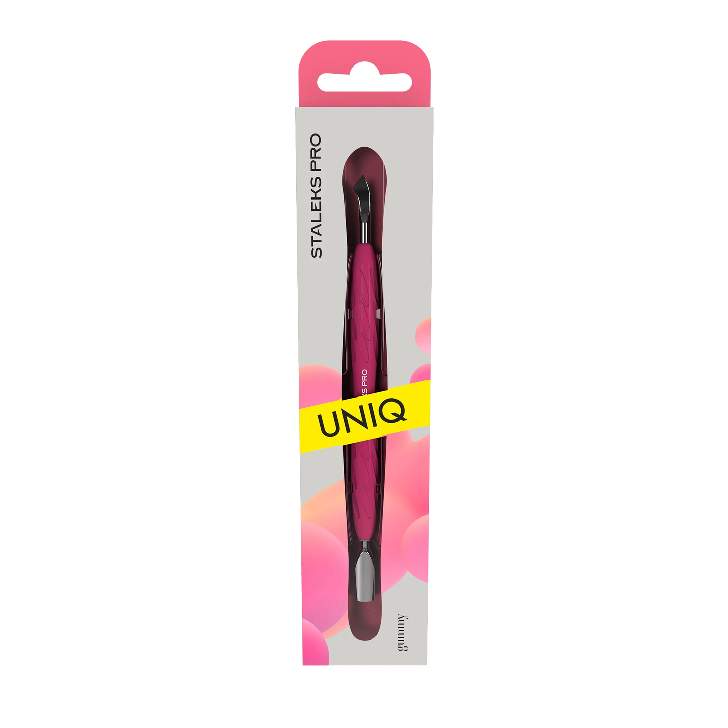 Manicure Pusher With Silicone Handle "Gummy" UNIQ 10 TYPE 4.2 (Narrow Rounded Pusher + Bent Blade) -PQ-10/4.2- STALEKS