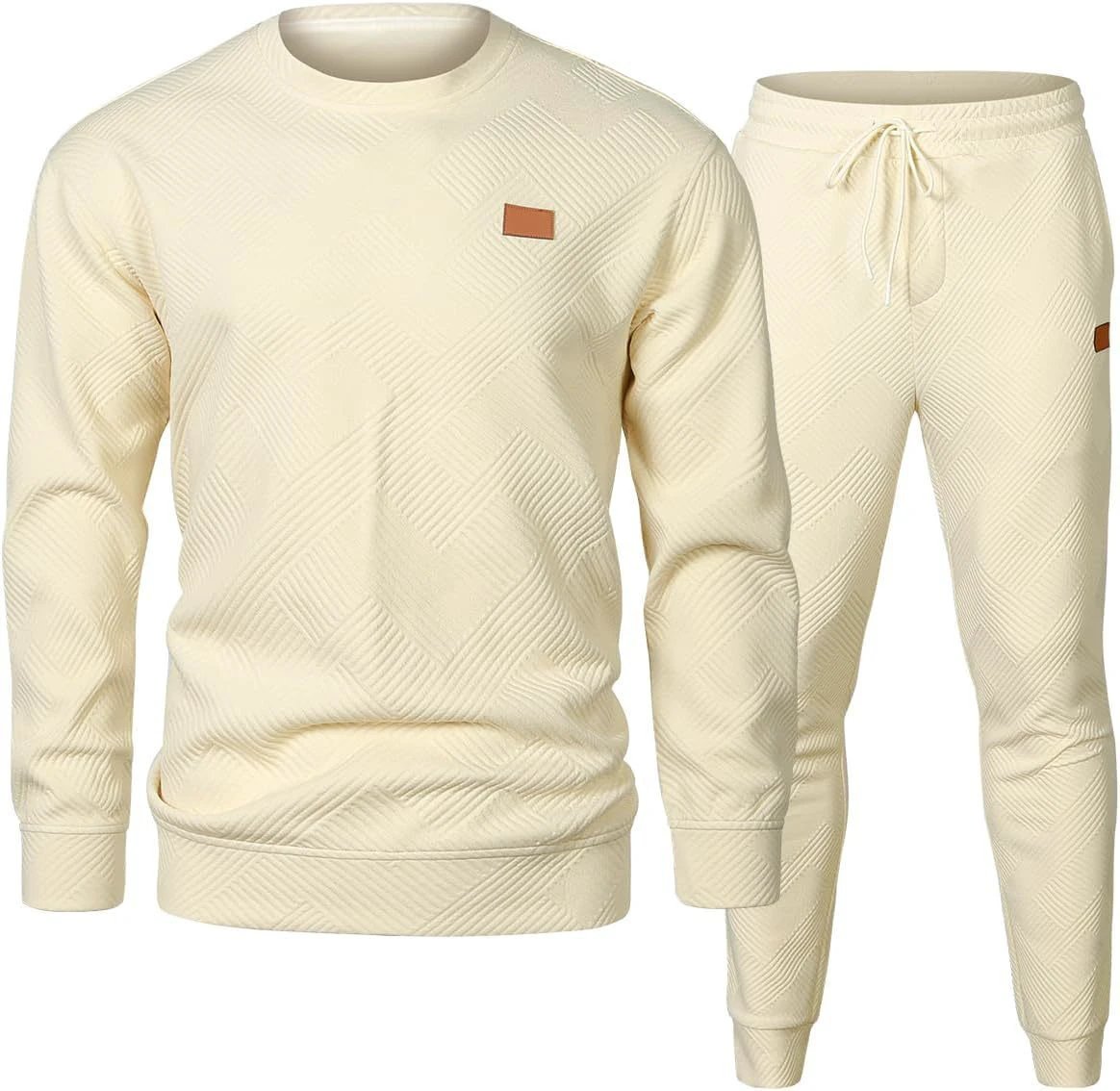 Men's Sports Casual Round Neck Jacquard Two-piece Knitted Sweater Set