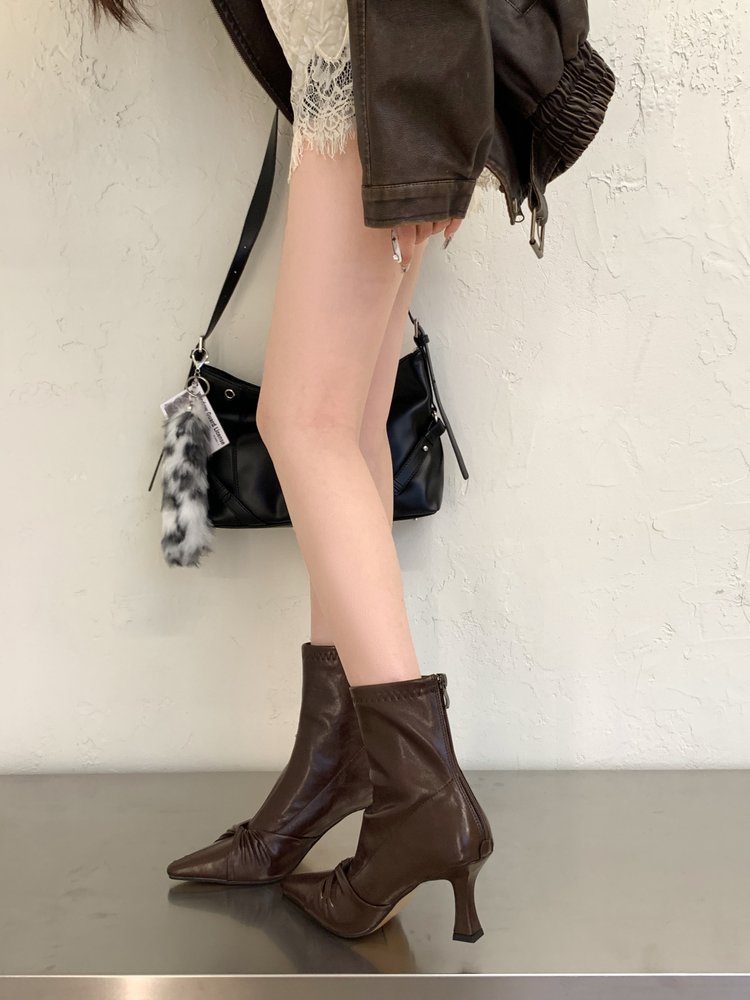 Women Slim Fit Boots, Stiletto High Heel Pointed Toe Elegant Soft Leather Back Zipper Ankle Boots