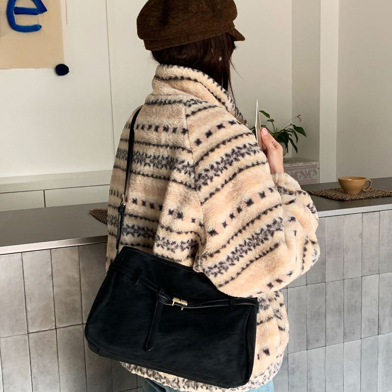 Retro Tote Bag With Belt Buckle Large-capacity Shoulder Bag