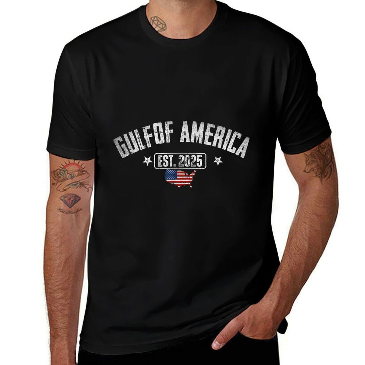 Gulf Of US America Est 2025 Vintage USA American Flag Men Oversized Silhouette T-Shirt