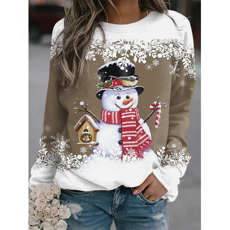 Suéter Holgado Estampado Muñeco de Nieve – Tejido Informal Navideño para Mujer