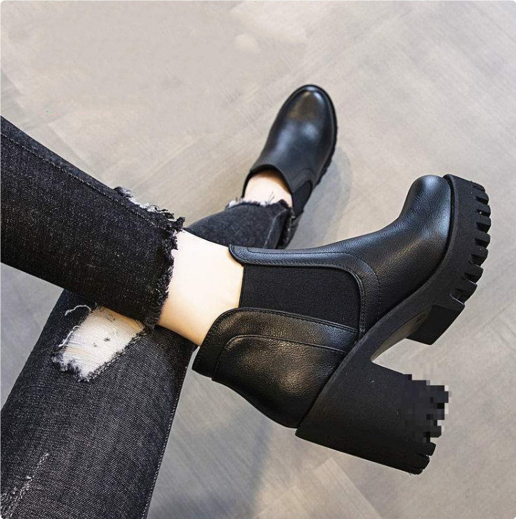 Chunky-Heeled Black Ankle Boots