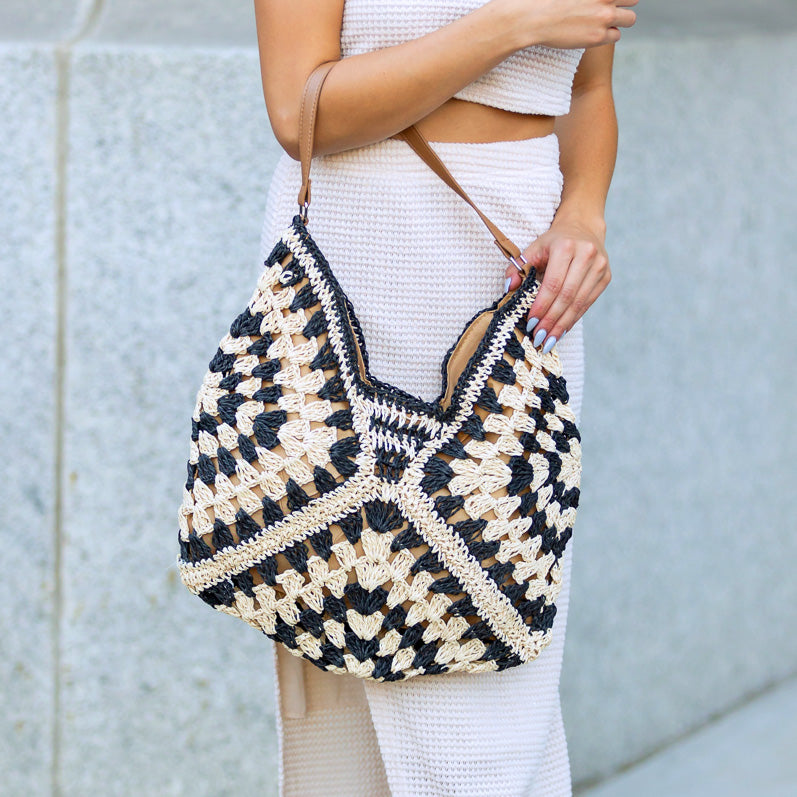 Bolso de hombro de paja trenzada Dahlia