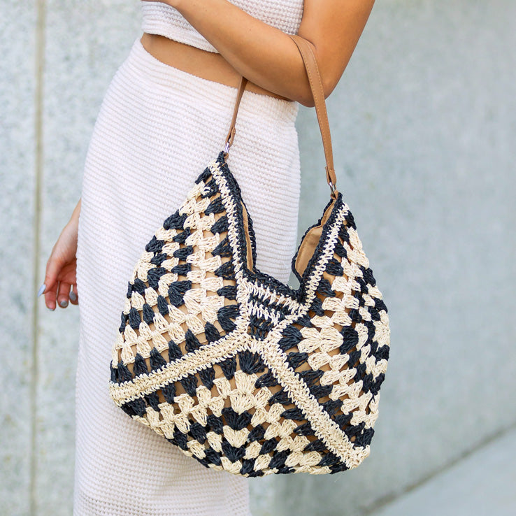 Bolso de hombro de paja trenzada Dahlia
