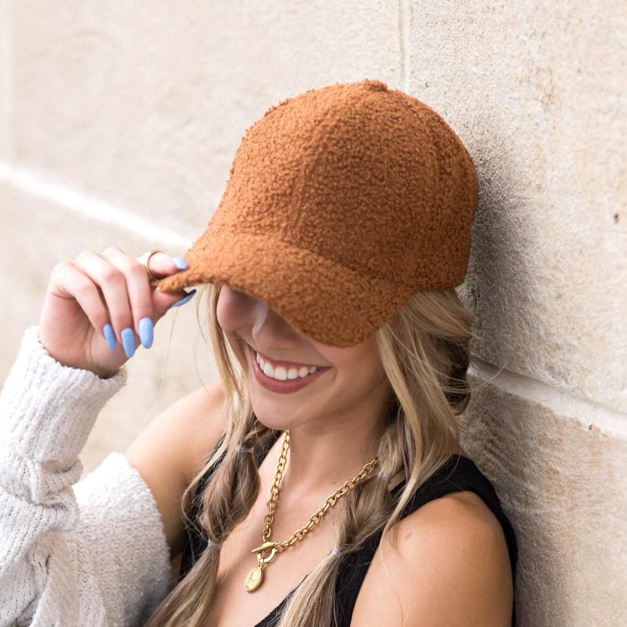 Gorra de béisbol de lana sherpa tipo novio