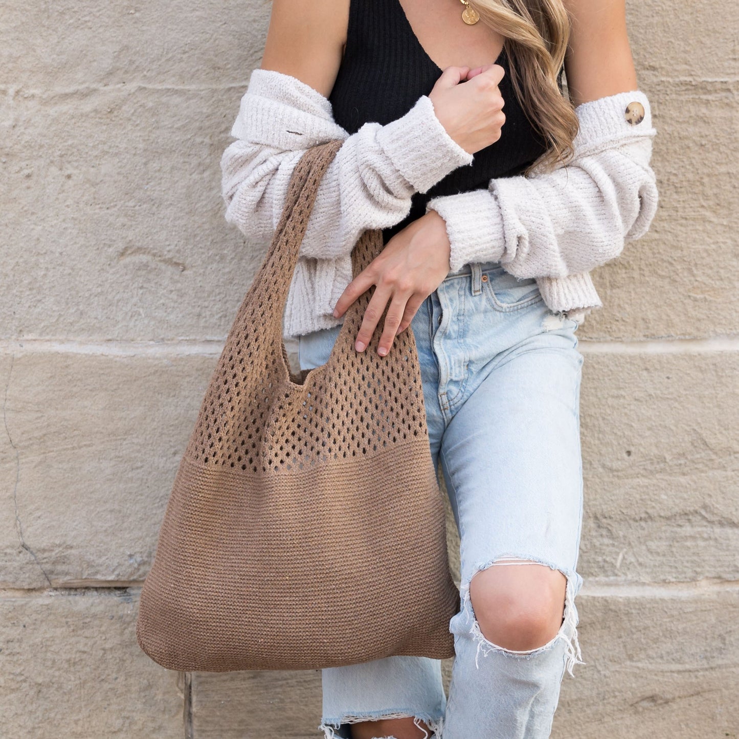 Bolso hobo de hombro de punto suave