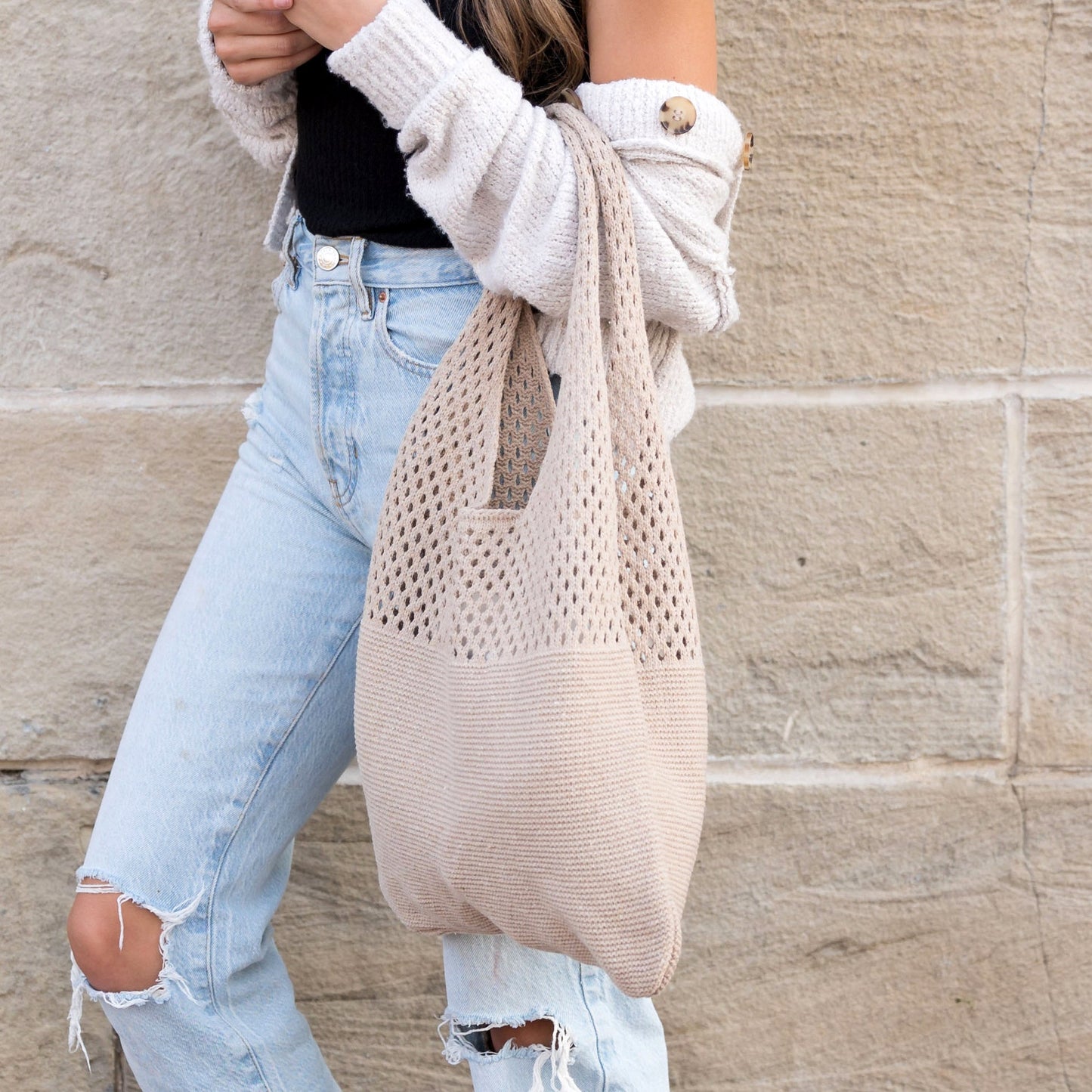 Bolso hobo de hombro de punto suave