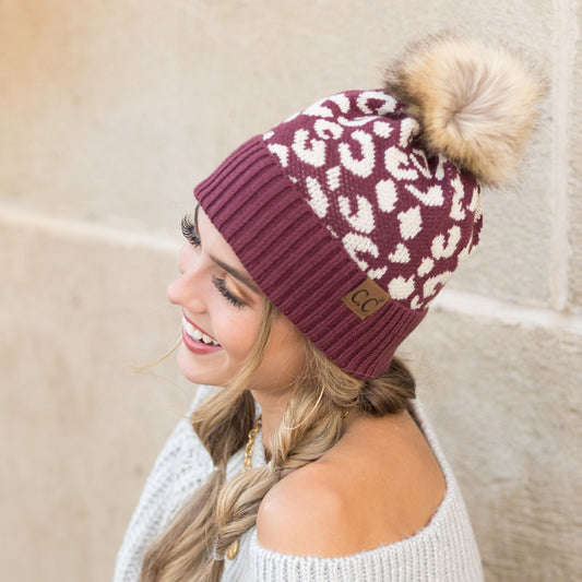 Gorro con pompón C.C® Leopard natural