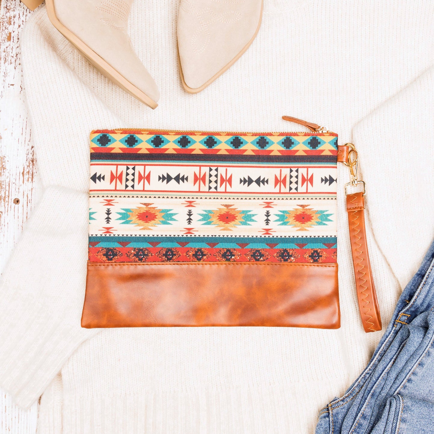 Cartera de mano estilo bohemio azteca