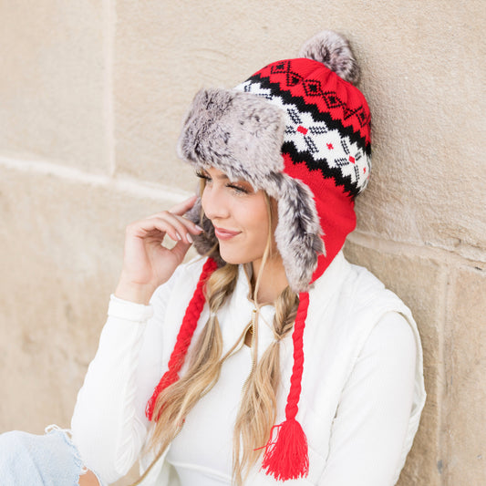 Gorro trampero con pompón y diseño Fair Isle