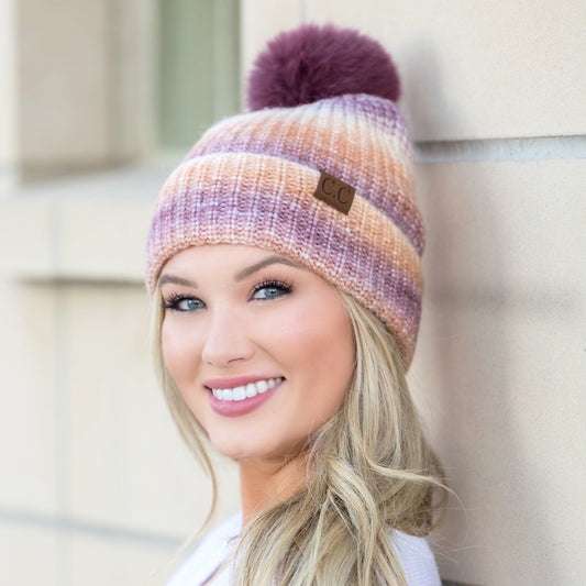 Gorro con pompón de piel difuminada C.C®