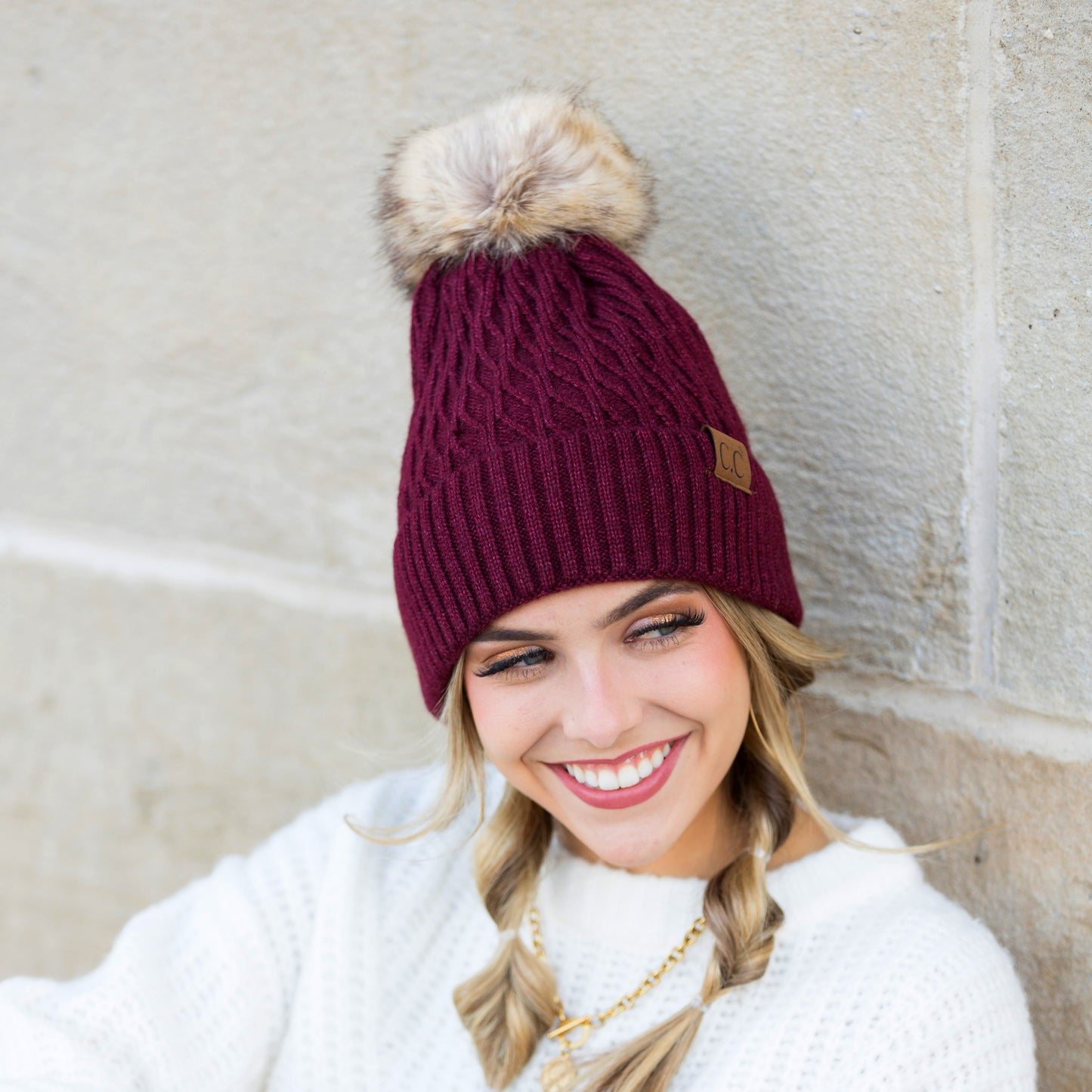 Gorro de punto C.C® Honeycomb con pompón