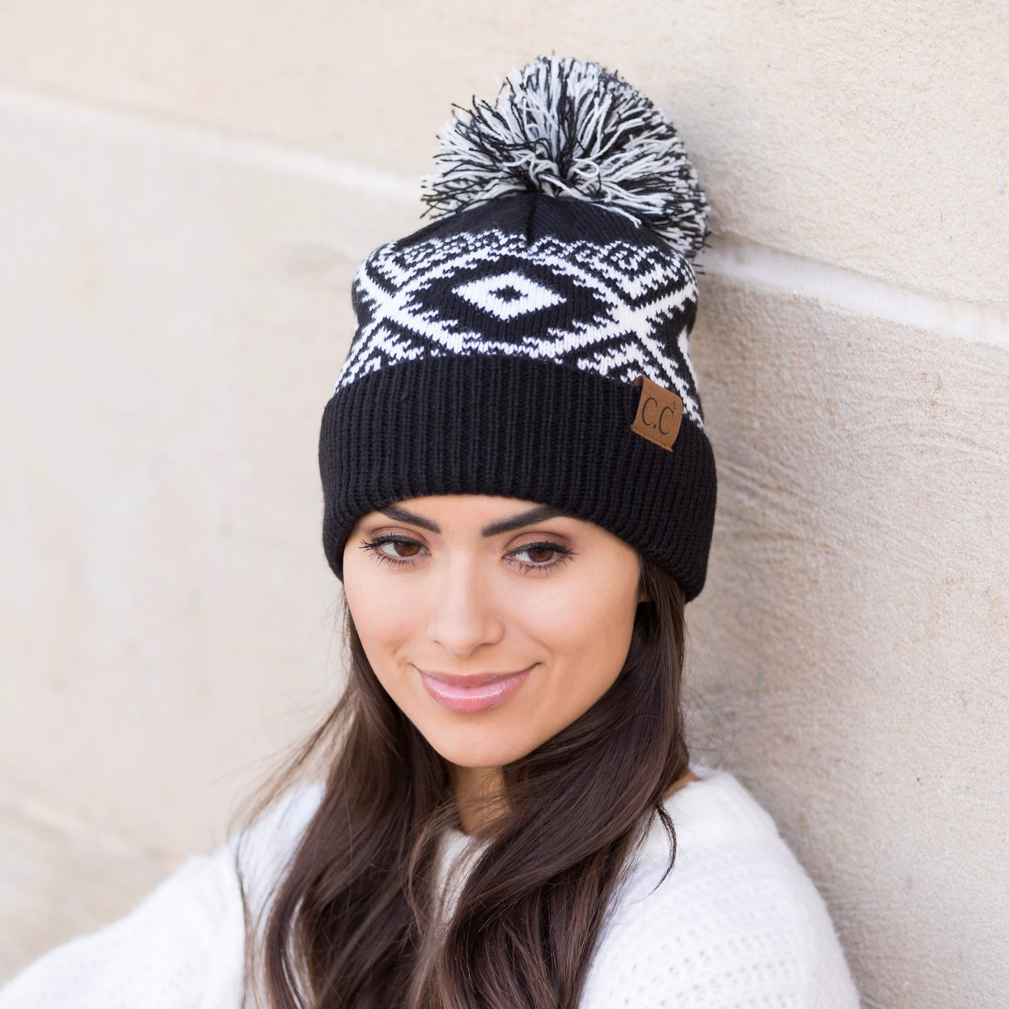 Gorro de punto C.C® Aztec con pompón