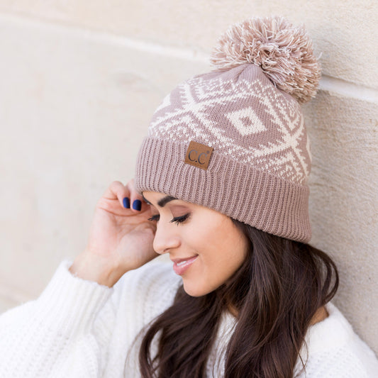 Gorro de punto C.C® Aztec con pompón