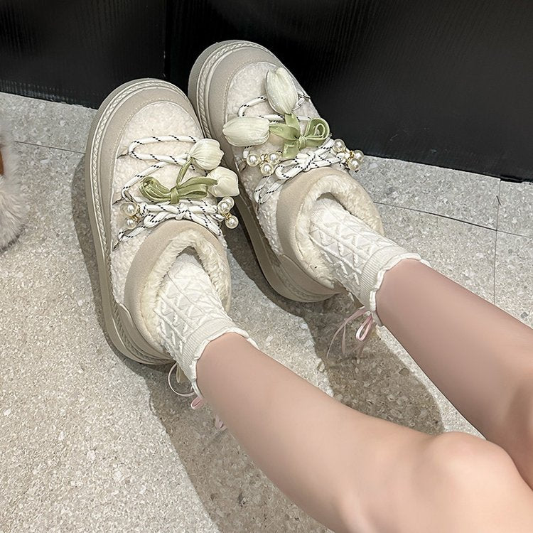 Platform Crisscross Straps New Arrival For Autumn & Winter, Fashion Fleece Lined Warm Slipon Elastic Ankle Cotton Shoes