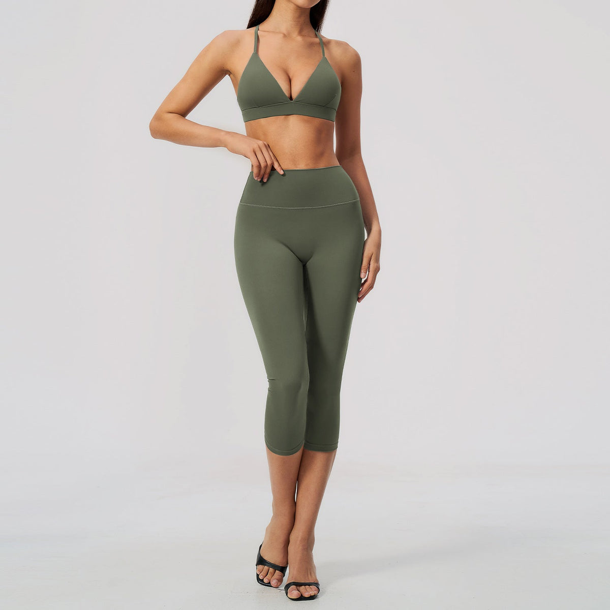 Womens Tight-Fitting Quick-Drying High-Waisted Capris Yoga Wear