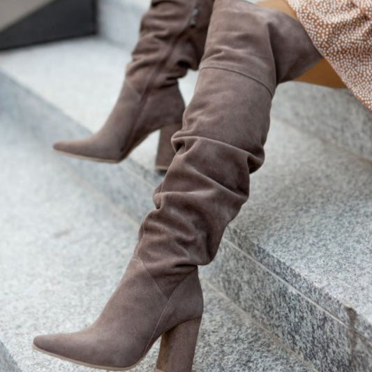 Botas altas de tacón de aguja con puntera en punta para mujer de ante, para otoño e invierno. Consulta la tabla de tallas en "más detalles"