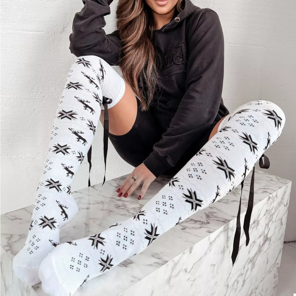 Christmas Bow Knee-High Socks