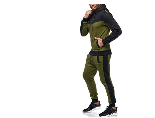 Men's 2-piece Hooded Black Color Block Casual Track Suit Set