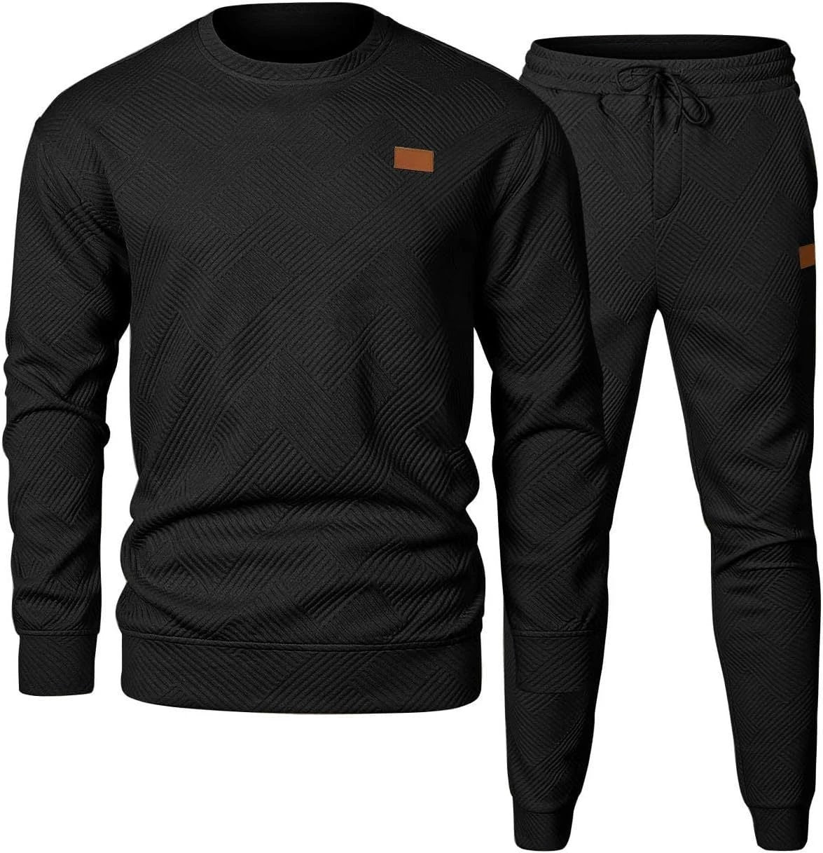 Men's Sports Casual Round Neck Jacquard Two-piece Knitted Sweater Set