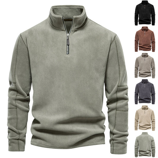 Sudadera con cremallera de cuello alto, forro polar, estilo casual de invierno, para hombre