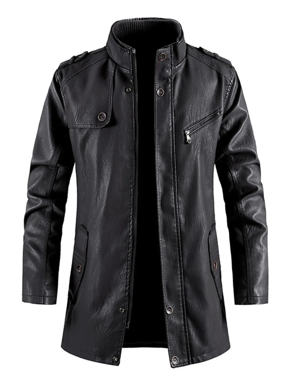 Men's Zip Up Long Sleeve Leather Jacket