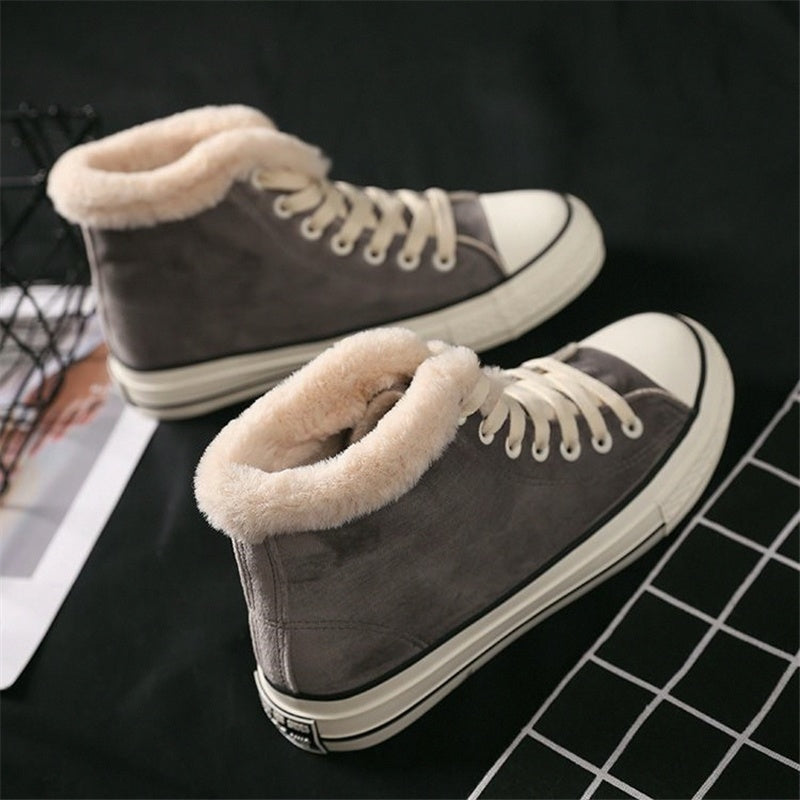 Zapatos de lona cálidos para mujer | Zapatos planos de invierno con forro de algodón afelpado