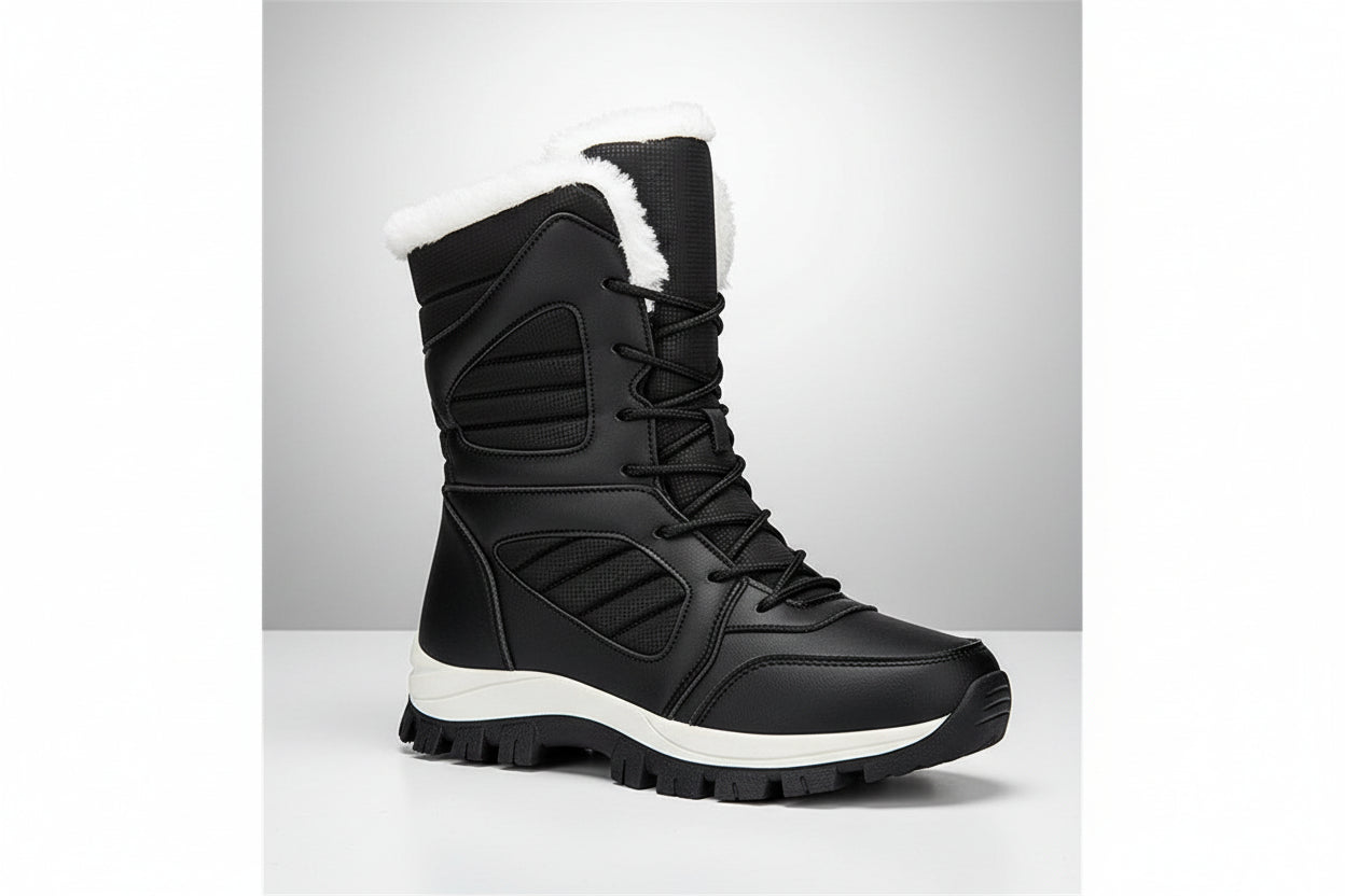 Botas de nieve de invierno de caña alta para mujer - Botas de algodón impermeables con forro polar