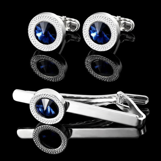 Gemelos de circonita de cristal azul para hombre, estilo ejecutivo