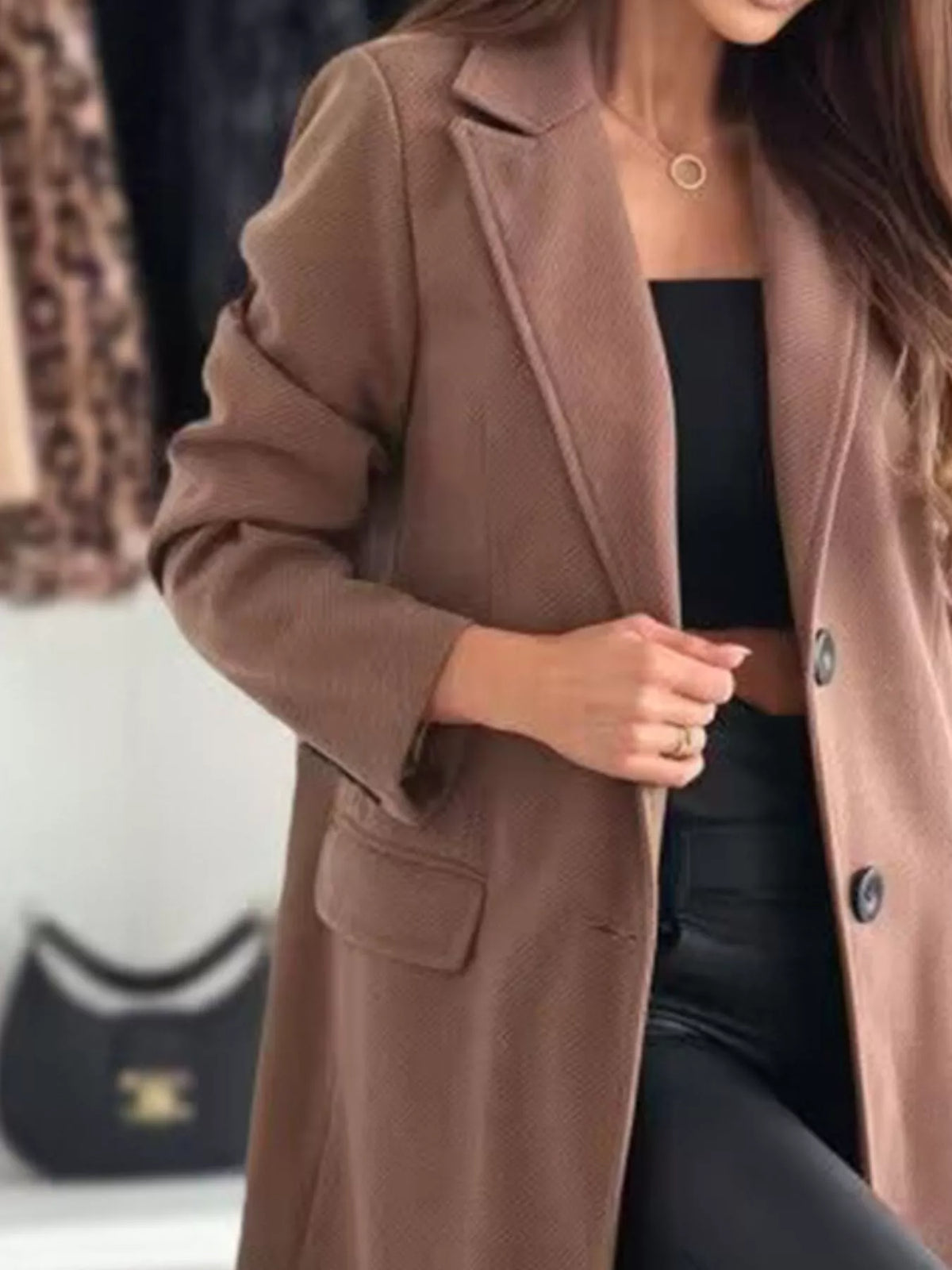 Lapel Collar Long Sleeve Coat