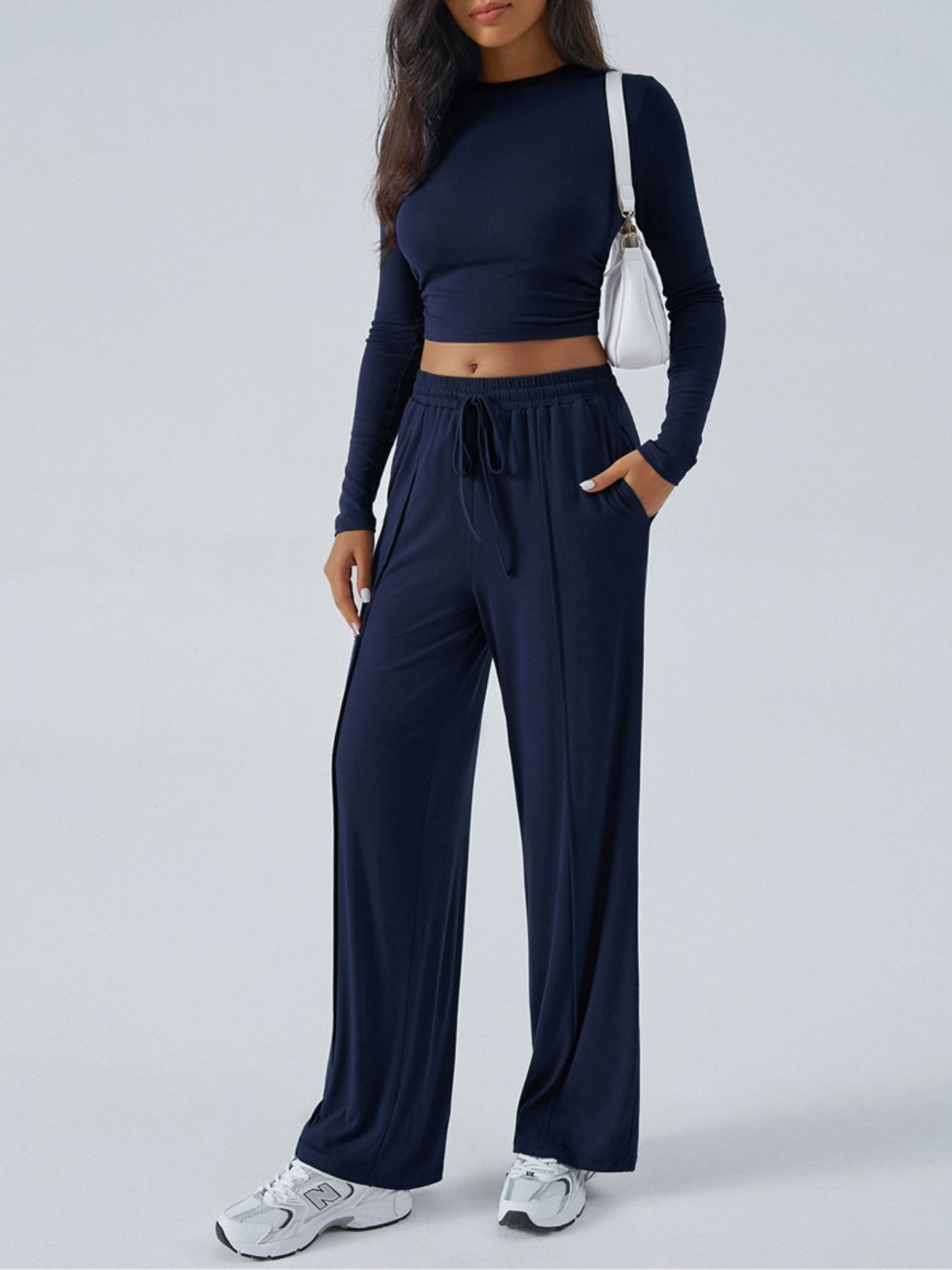 Conjunto de top de manga larga con cuello redondo y pantalones Devine