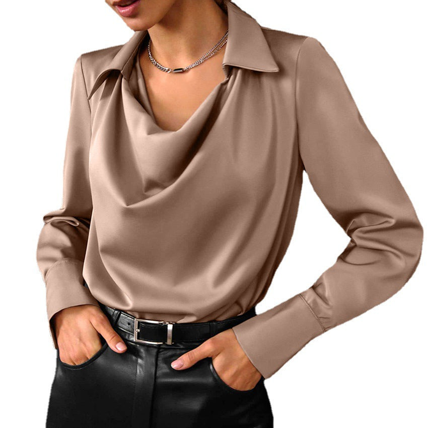 Women's Fashion Long Sleeve Irregular Collar Drape Shirt See size chart under “more details”