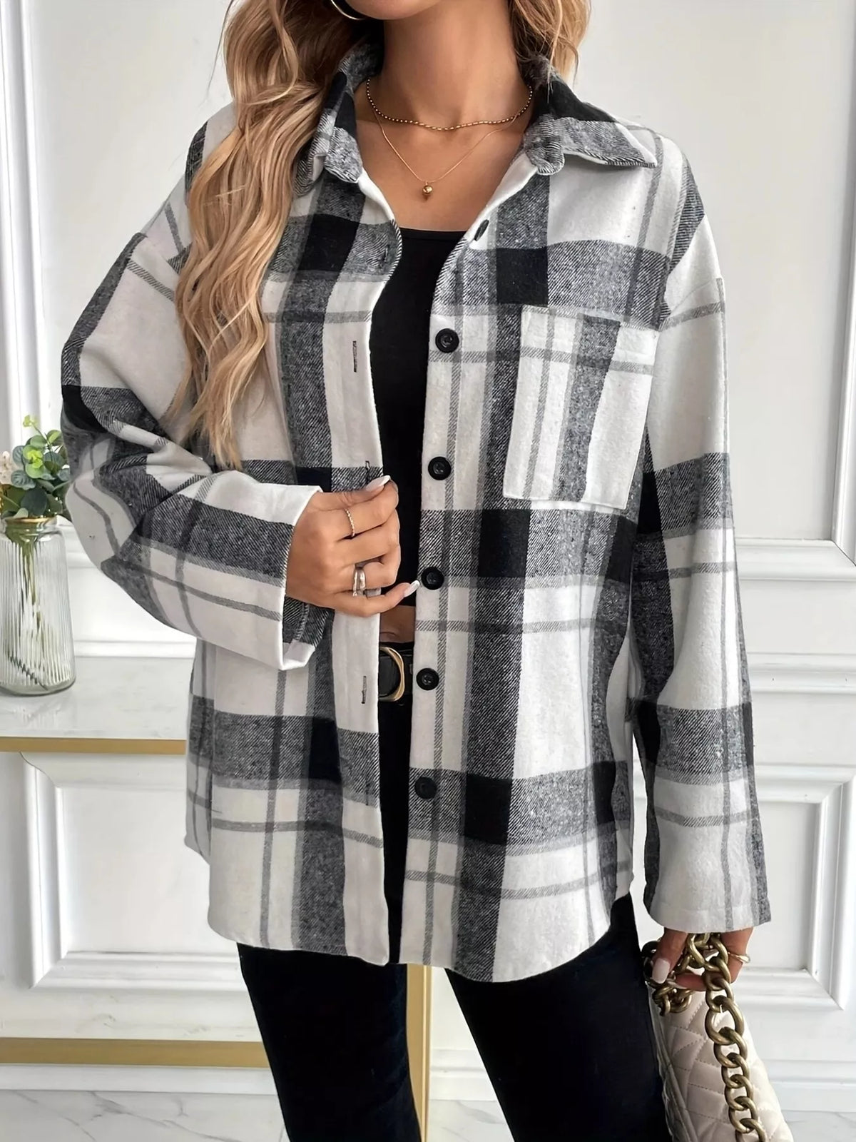 Oversized Plaid Button Up Shirt