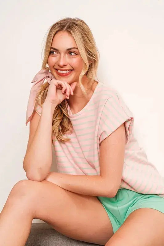 Women's T-Shirt Women's Tee - Muscle Sleeve - Striped Lime Chili