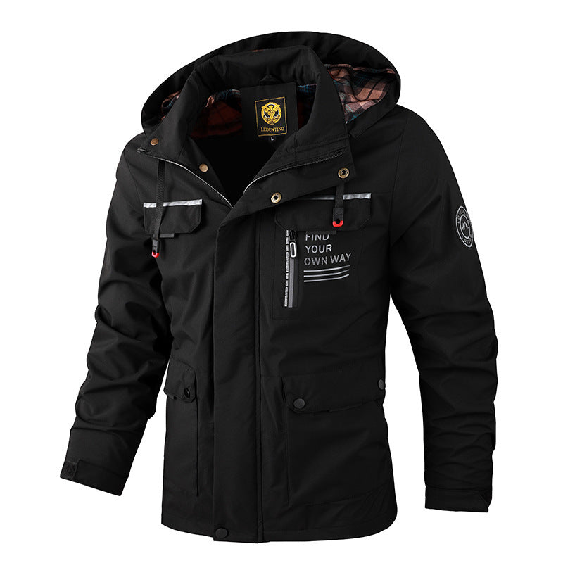 Chaqueta cortavientos informal de moda para hombre, chaqueta con capucha, impermeable, para exteriores, de caparazón blando, abrigo de invierno, ropa abrigada y gruesa