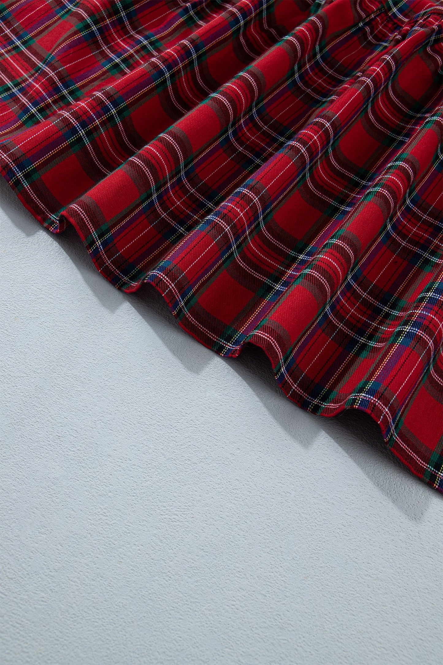 Red Plaid Long Sleeve Mini Shift Silhouette Decoration Dress