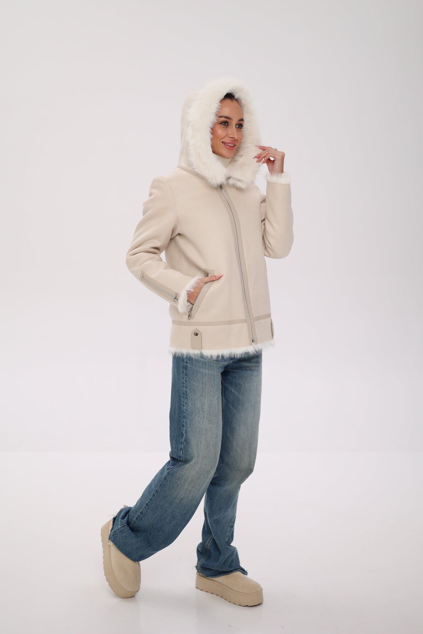 ⇆ Chaqueta Reversible con Capucha de Mezcla de Lana