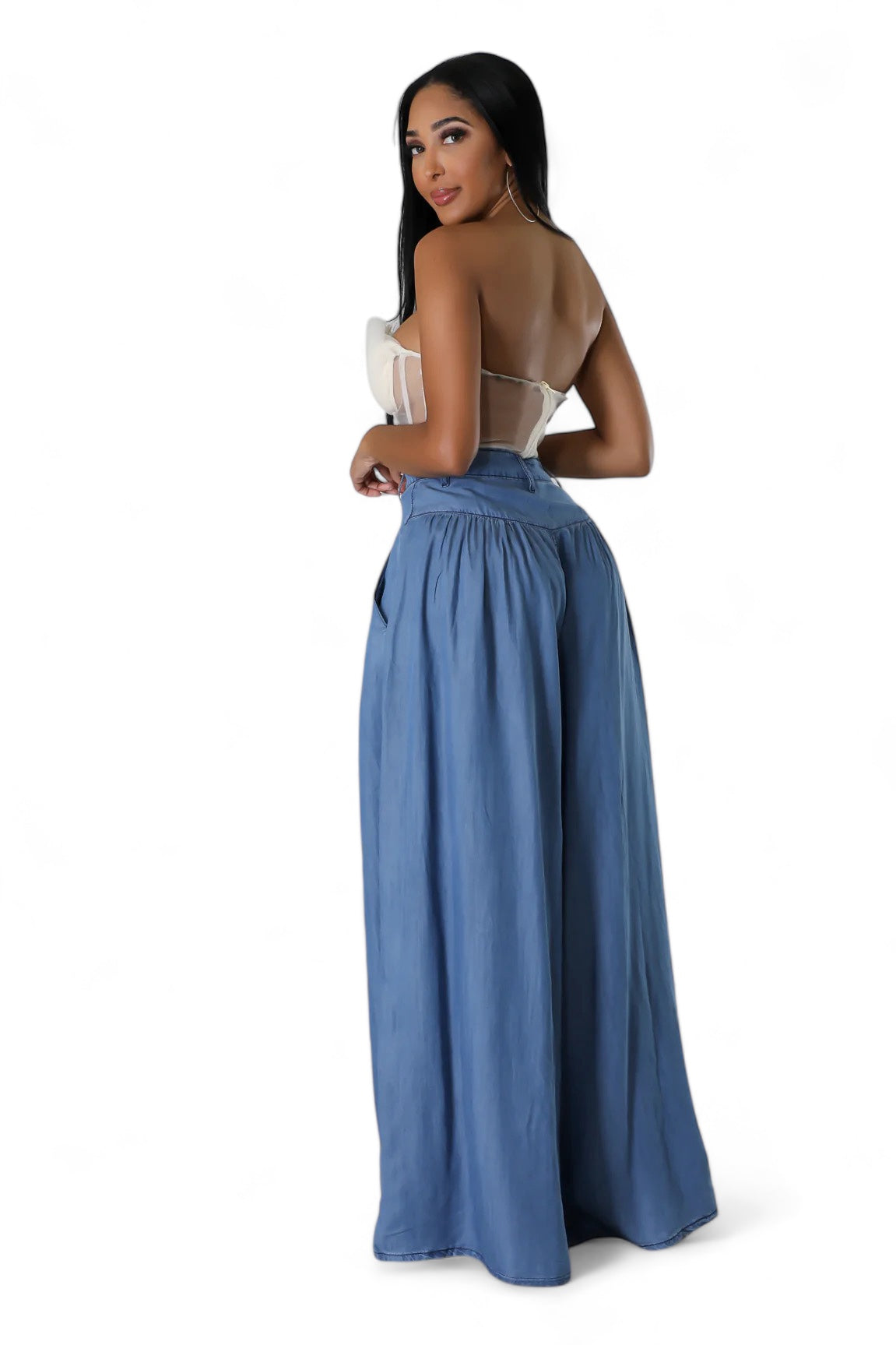 Pantalones de chambray de pernera ancha Darcy