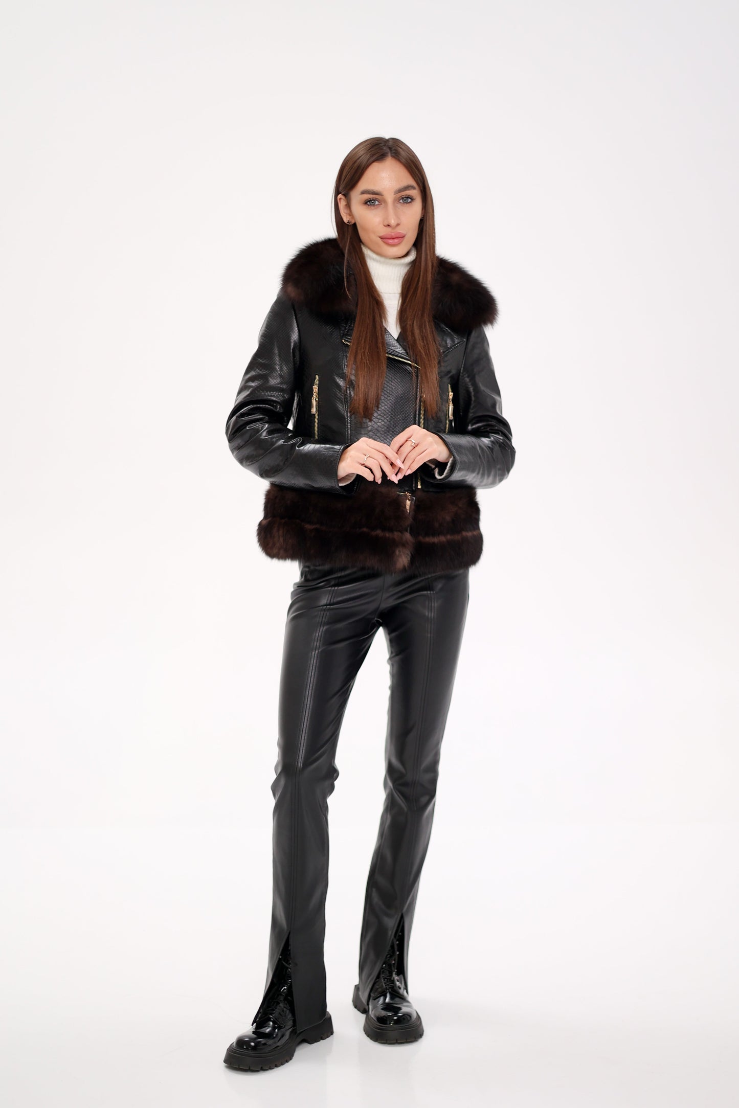 Chaqueta Transformable de Piel Auténtica de Zorro Polar Genuino