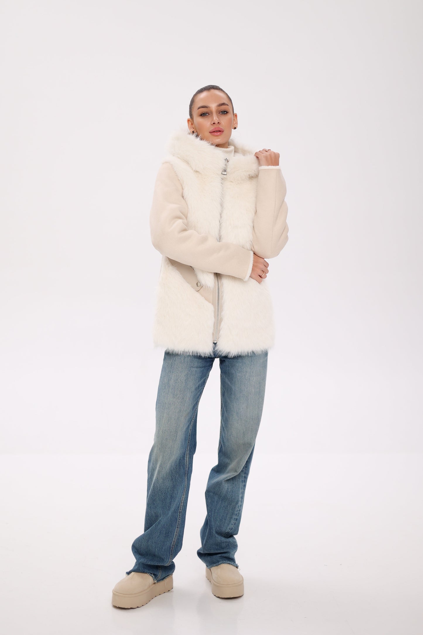 ⇆ Chaqueta Reversible con Capucha de Mezcla de Lana