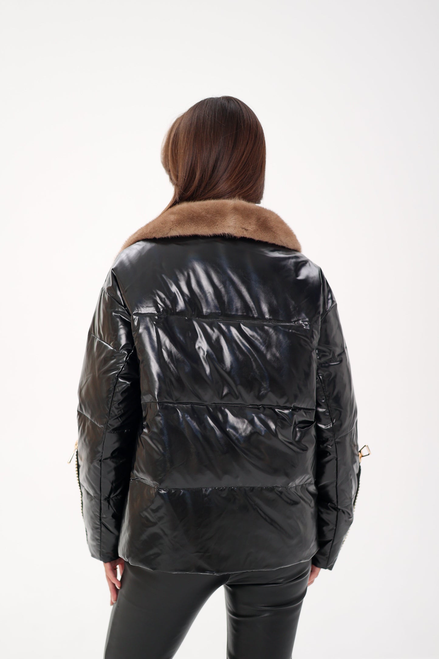 Chaqueta de piel de visón auténtica con relleno de plumas