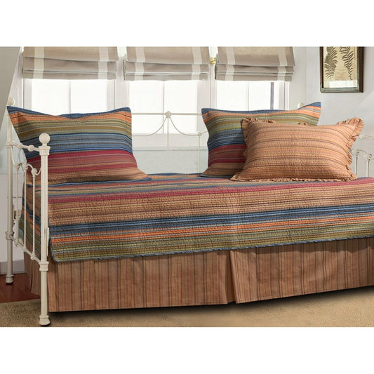 Juego de colcha reversible de 5 piezas para diván con faldón y tres fundas de almohada