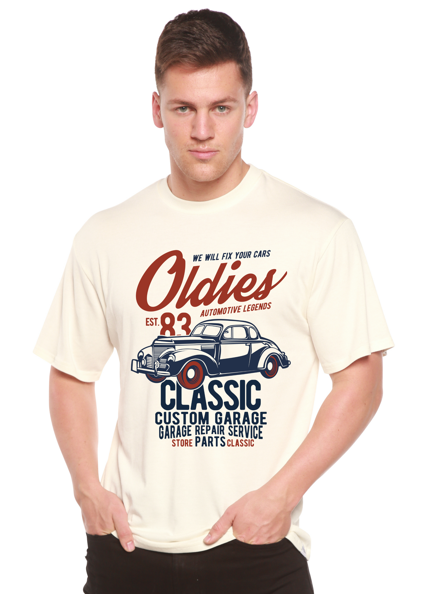 Camiseta gráfica de manga corta Oldies Spun Bamboo® de viscosa de bambú/algodón orgánico para hombre