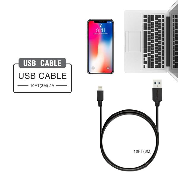 Cable USB de alta resistencia Esoulk 2A 3M (10ft) Negro