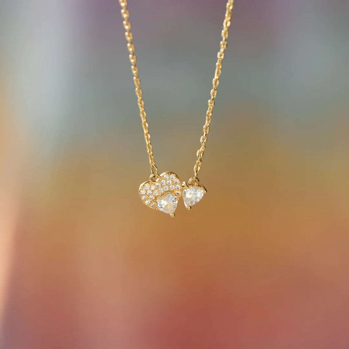 Collar de Corazón de Circones de Plata Fina 925 Bañado en Oro de 18K