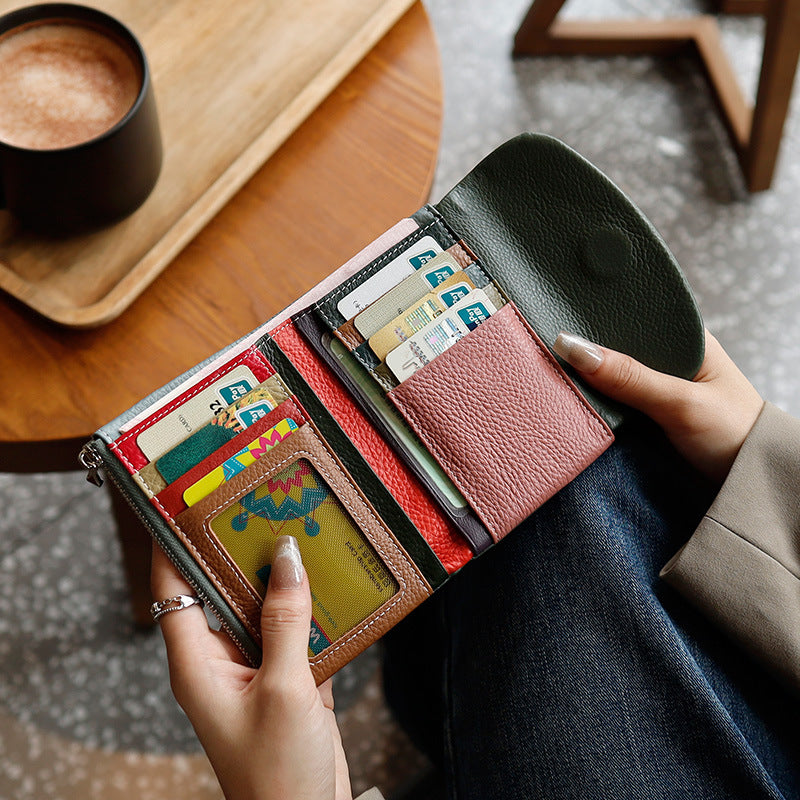Women's Genuine Leather Short Wallet Card Holder Handbag